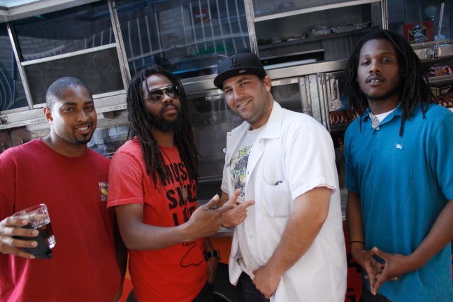Adam Rubenstein with Chris P., Shaka Rock & Gyasi Gong from reggae group: BLAZEMOB